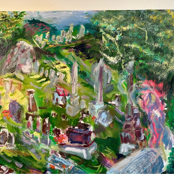 Original oil painting abstract landscape surrealism graveyard portrait signed - Picture 5 of 5